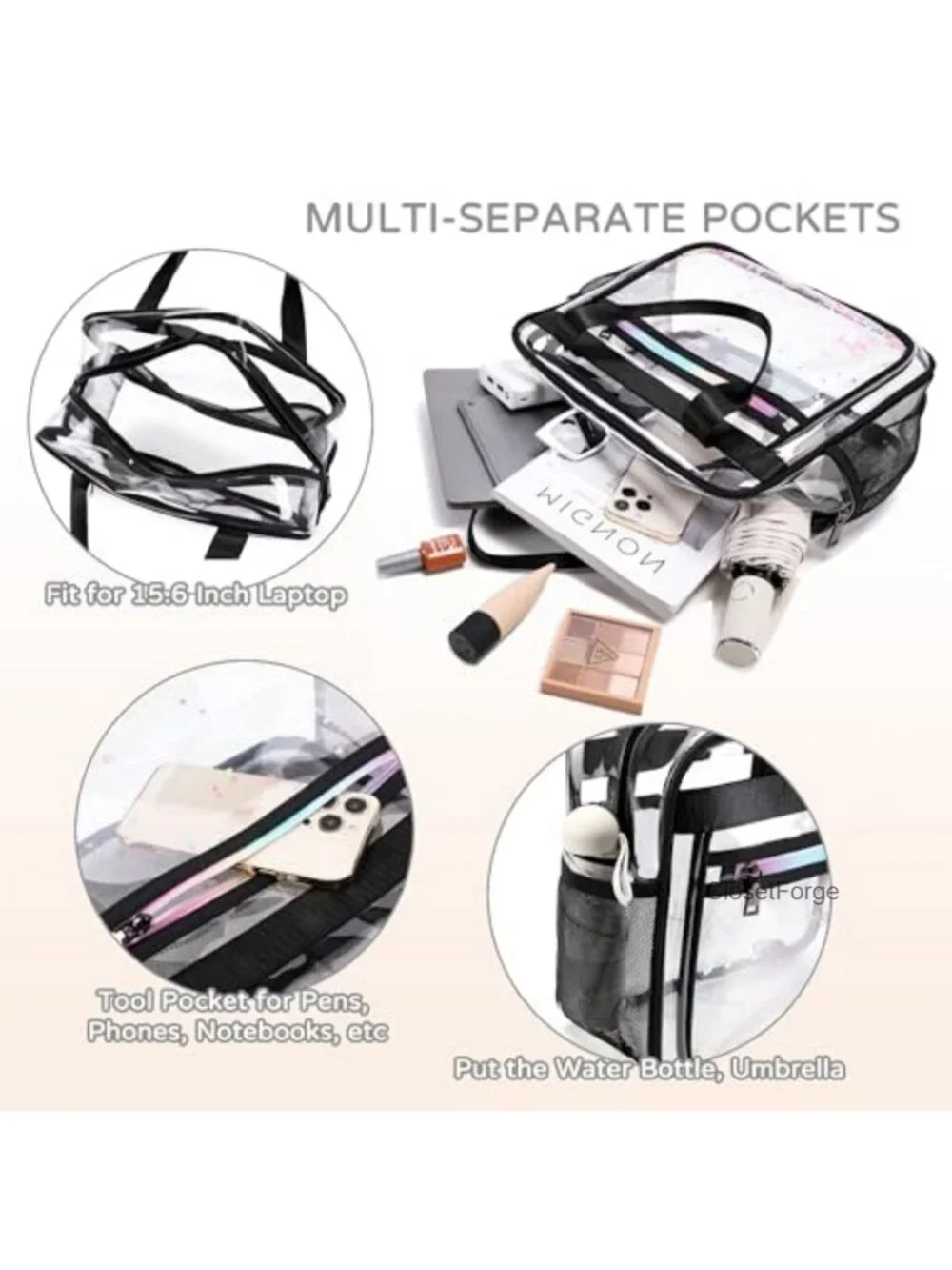 Clear Beach Bag Travel Tote Transparent Backpack Stadium Approved Women